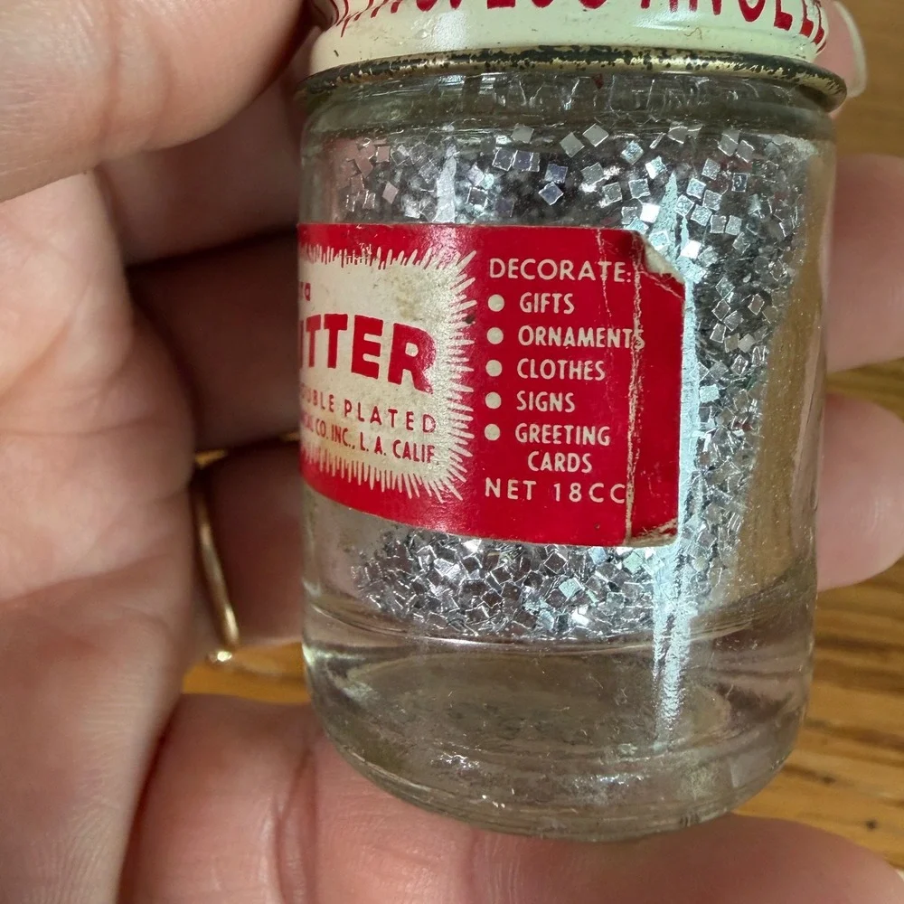 Vintage Glitter Lot Craft House Wilhold Pactra Glass Jars Silver Blue Pink Multi